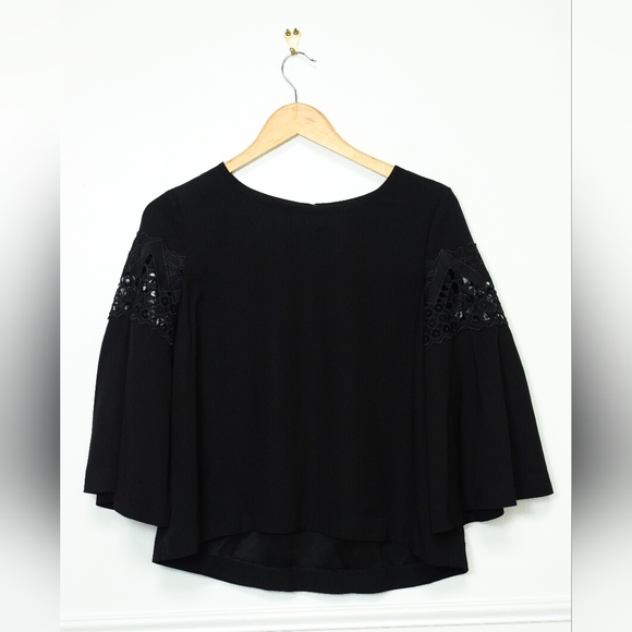 Ramy Brook Black Lace Blouse Flared 3/4 Length Sleeve Size S - Picture 2 of 6
